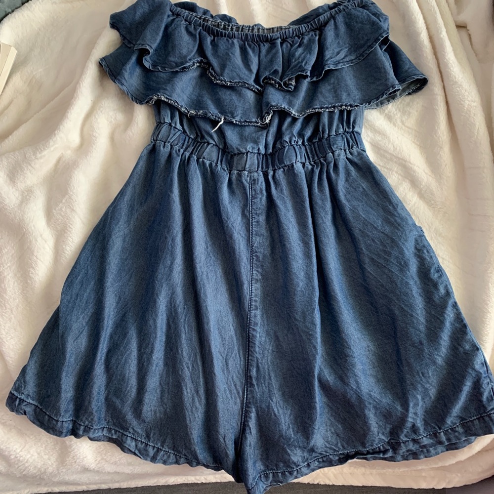 Strapless denim romper